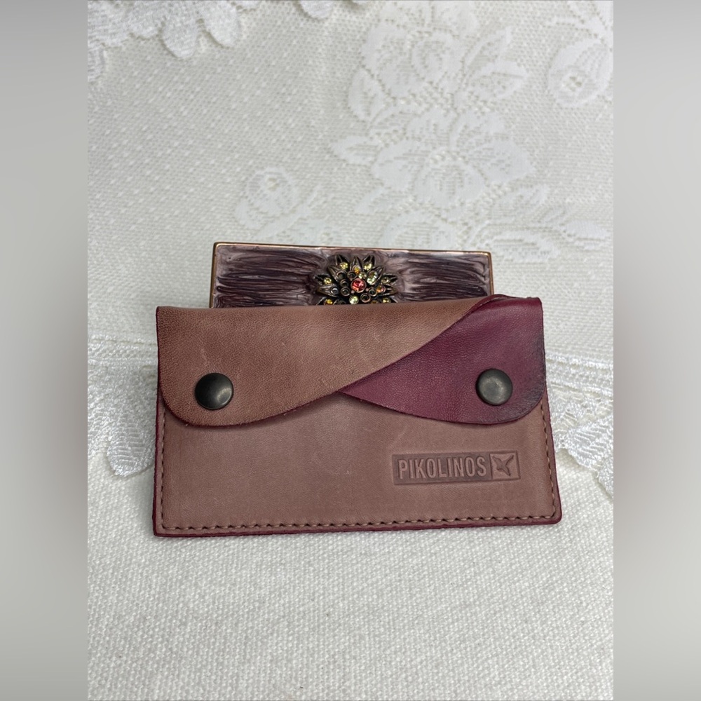 Pikolinos pink and Burgundy Leather Card Holder